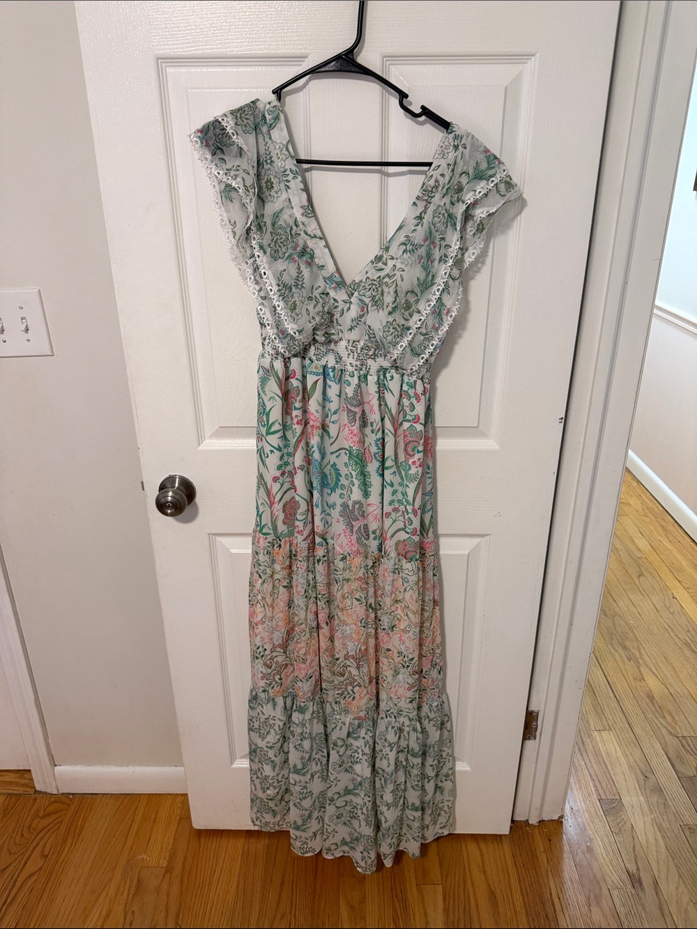 House of Harlow Floral V-Neck Maxi Dress in Green and Pink